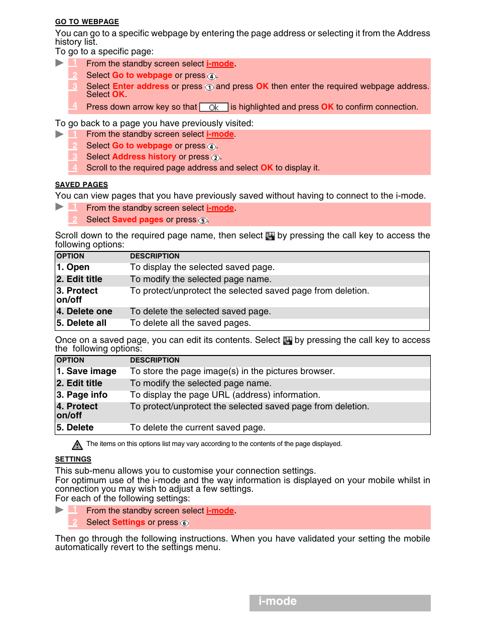 I-mode | MITSUBISHI ELECTRIC M341i User Manual | Page 52 / 80