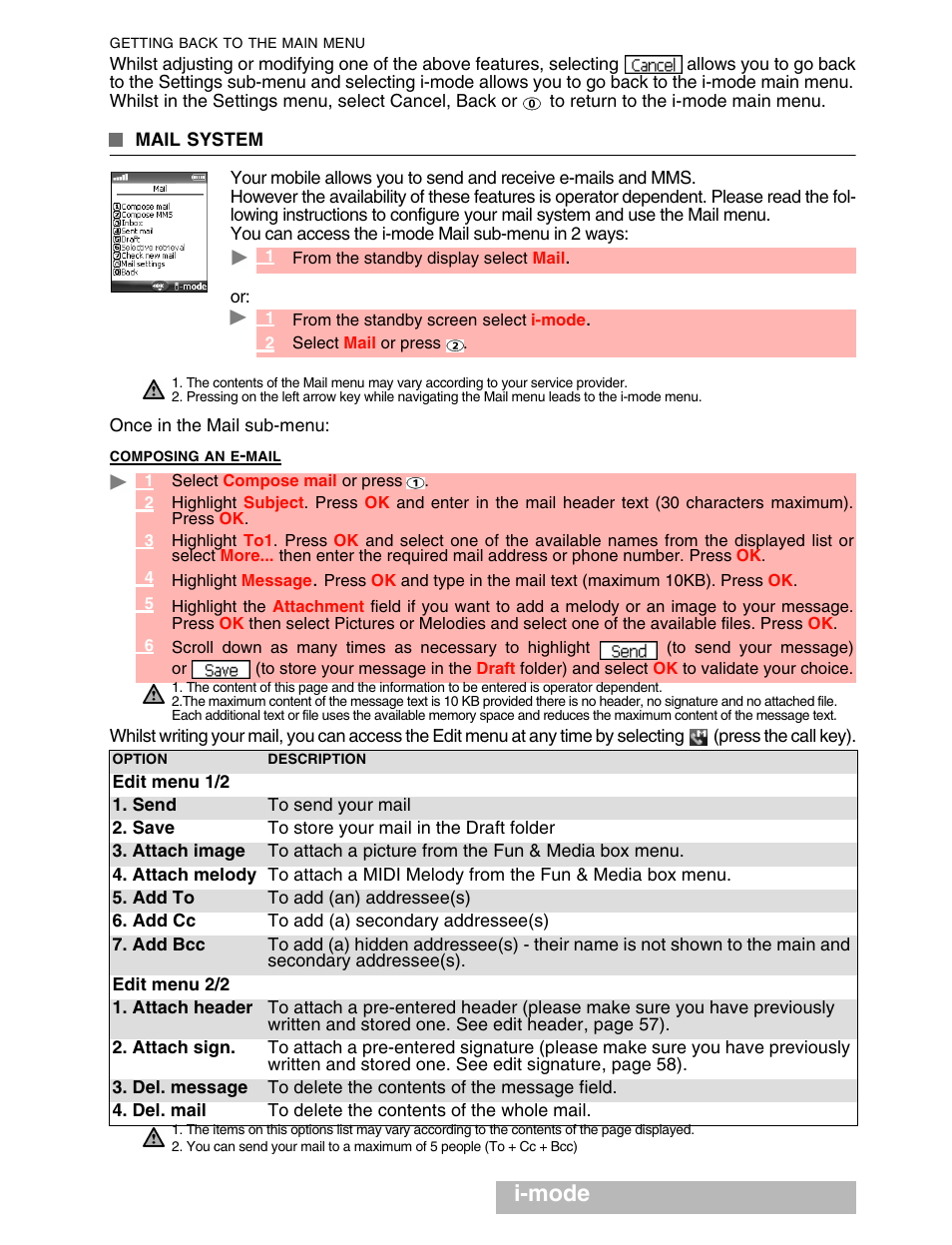 I-mode | MITSUBISHI ELECTRIC M341i User Manual | Page 54 / 80