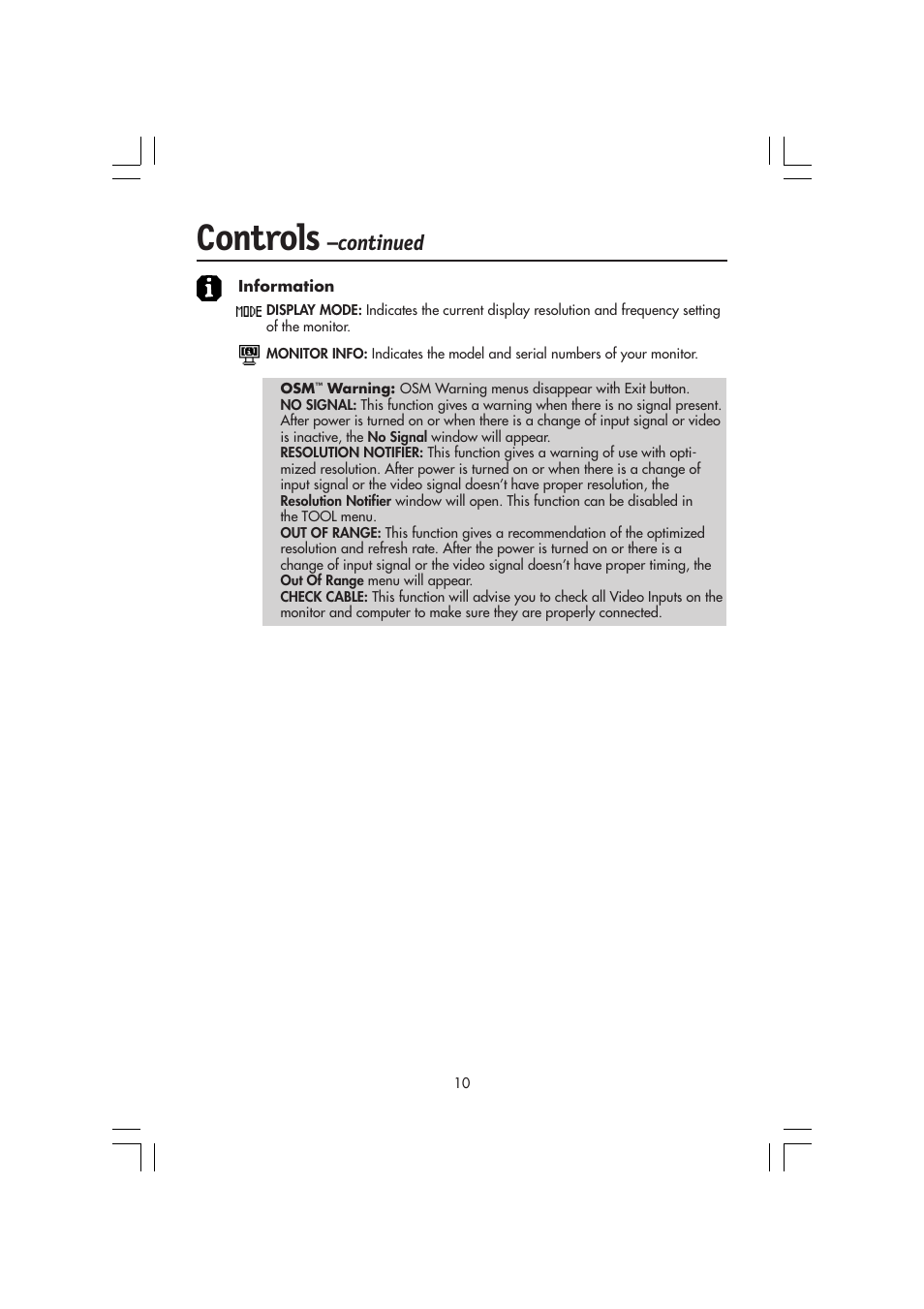 Controls, Continued | NEC MultiSync LCD 1720M User Manual | Page 12 / 26