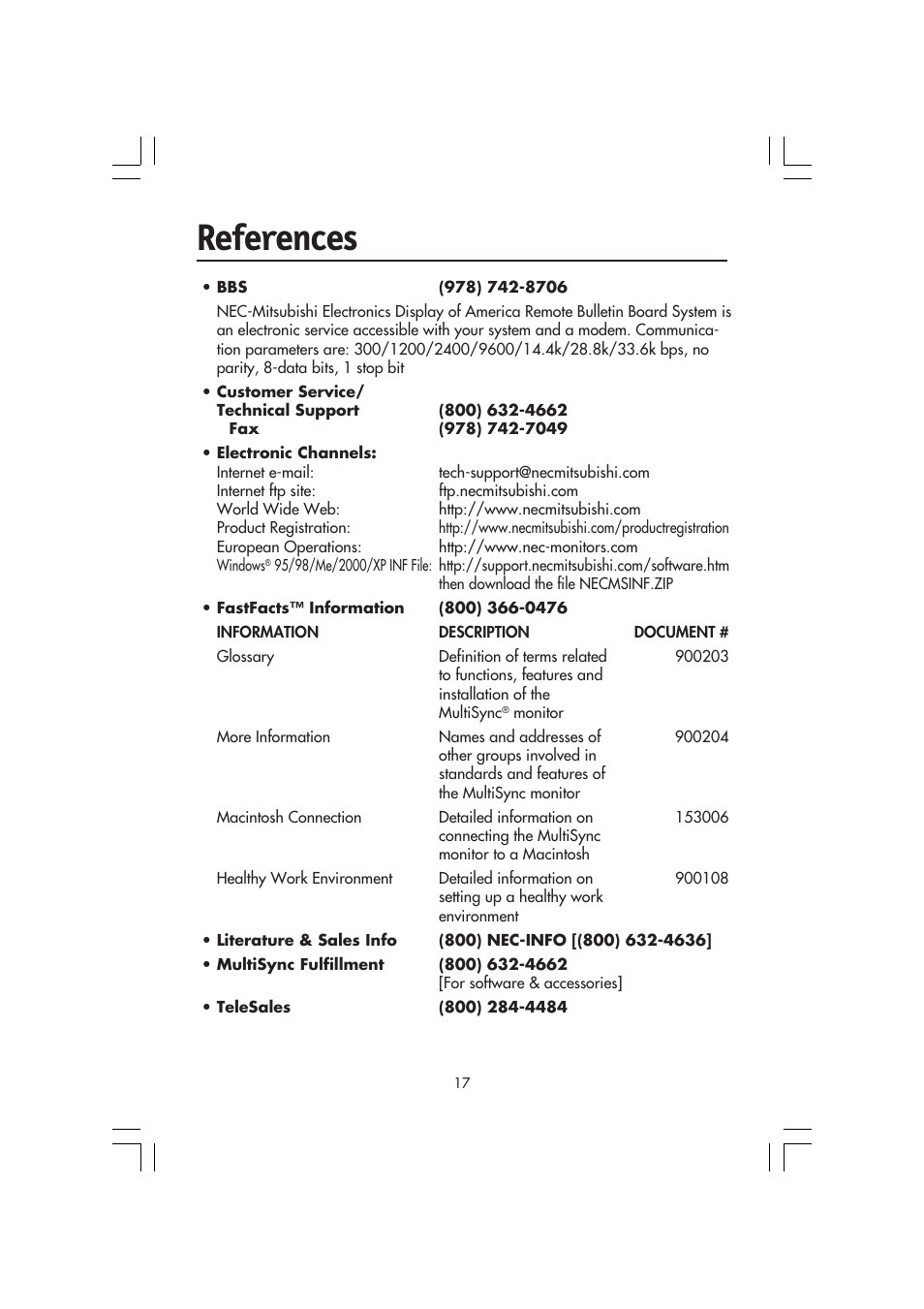 References | NEC MultiSync LCD 1720M User Manual | Page 19 / 26
