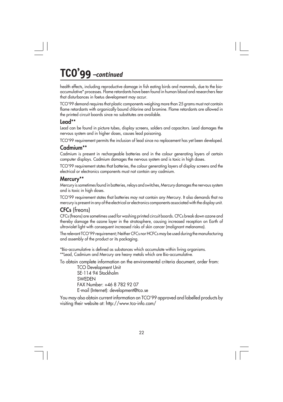 Tco’99, Continued | NEC MultiSync LCD 1720M User Manual | Page 24 / 26