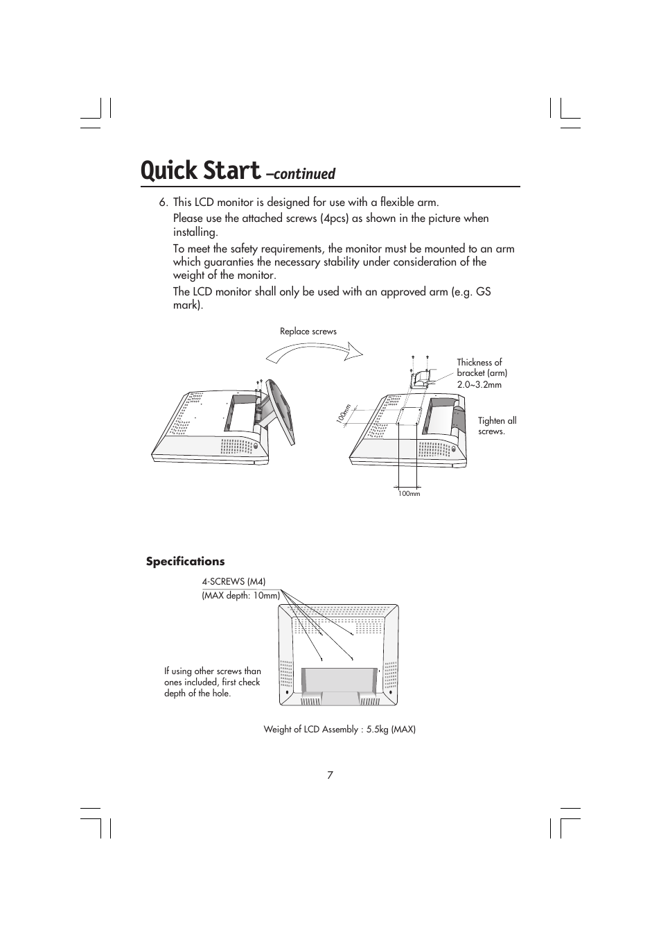 Quick start, Continued | NEC MultiSync LCD 1720M User Manual | Page 9 / 26