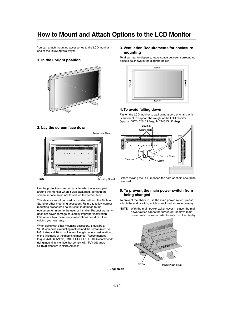 How to mount and attach options to the lcd monitor | MITSUBISHI ELECTRIC MDT402S User Manual | Page 13 / 37