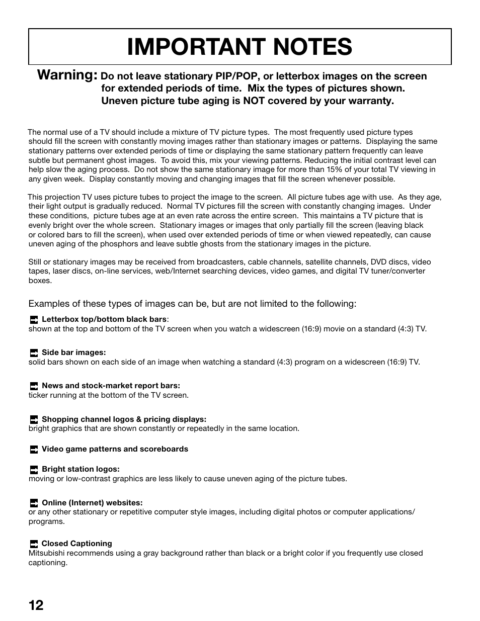 Chapter, Warning | MITSUBISHI ELECTRIC WS-55815 User Manual | Page 12 / 100