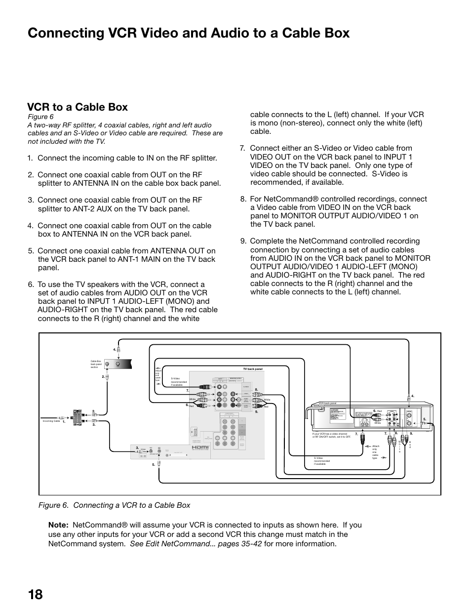 Connecting vcr video and audio to a cable box, Vcr to a cable box, Ant-2 aux – (dtv/cable /vhf/uhf) | MITSUBISHI ELECTRIC WS-55815 User Manual | Page 18 / 100