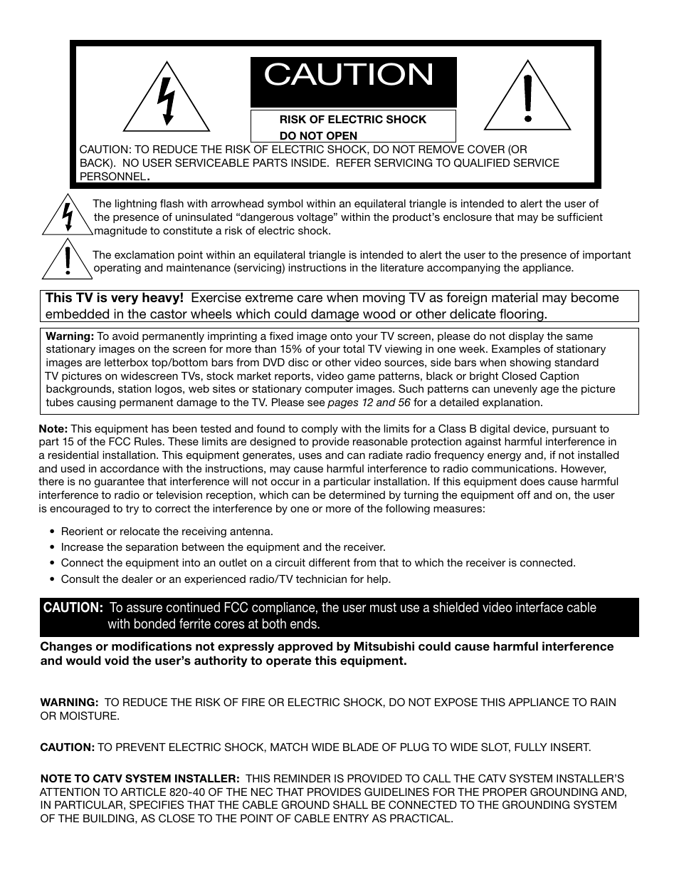 Caution | MITSUBISHI ELECTRIC WS-55815 User Manual | Page 2 / 100