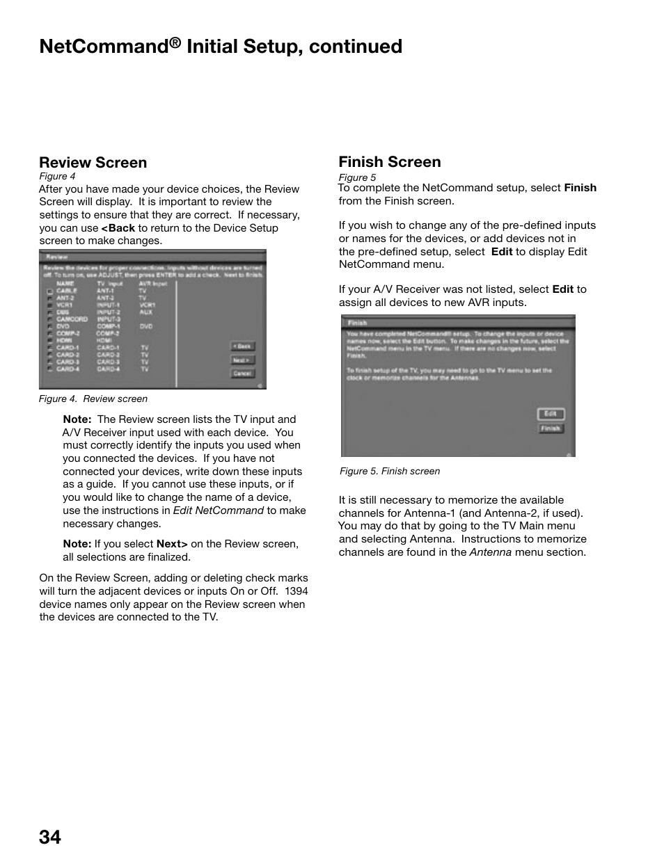 34 35 netcommand, Initial setup, continued, Review screen | Finish screen | MITSUBISHI ELECTRIC WS-55815 User Manual | Page 34 / 100