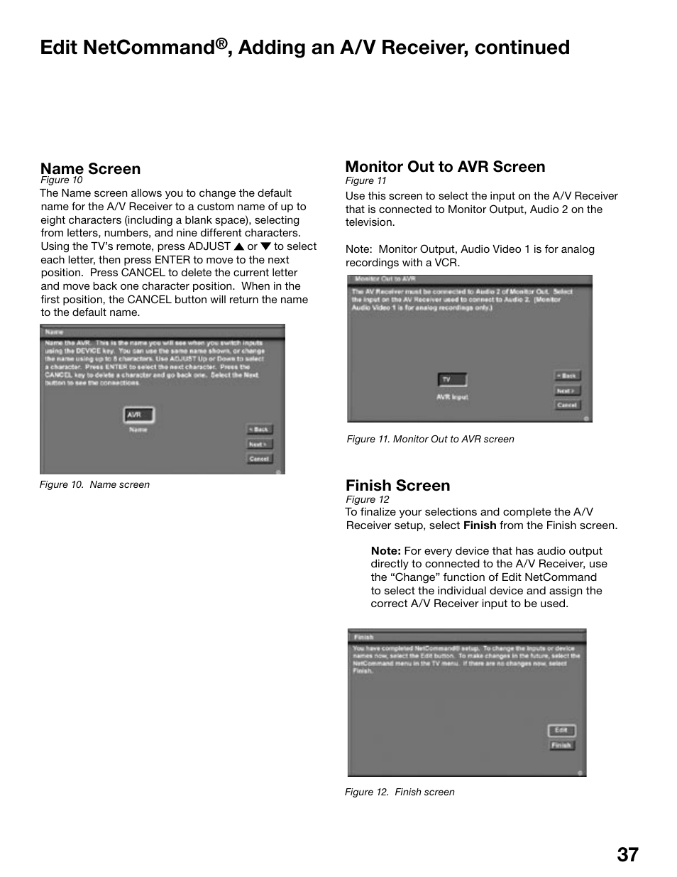 36 37 edit netcommand, Adding an a/v receiver, continued | MITSUBISHI ELECTRIC WS-55815 User Manual | Page 37 / 100