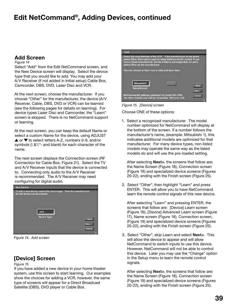 Edit netcommand, Adding devices, continued, Add screen | Device] screen | MITSUBISHI ELECTRIC WS-55815 User Manual | Page 39 / 100