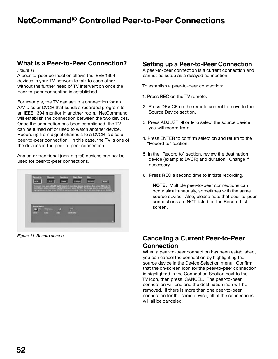 52 53 netcommand, Controlled peer-to-peer connections, What is a peer-to-peer connection | Setting up a peer-to-peer connection, Canceling a current peer-to-peer connection | MITSUBISHI ELECTRIC WS-55815 User Manual | Page 52 / 100