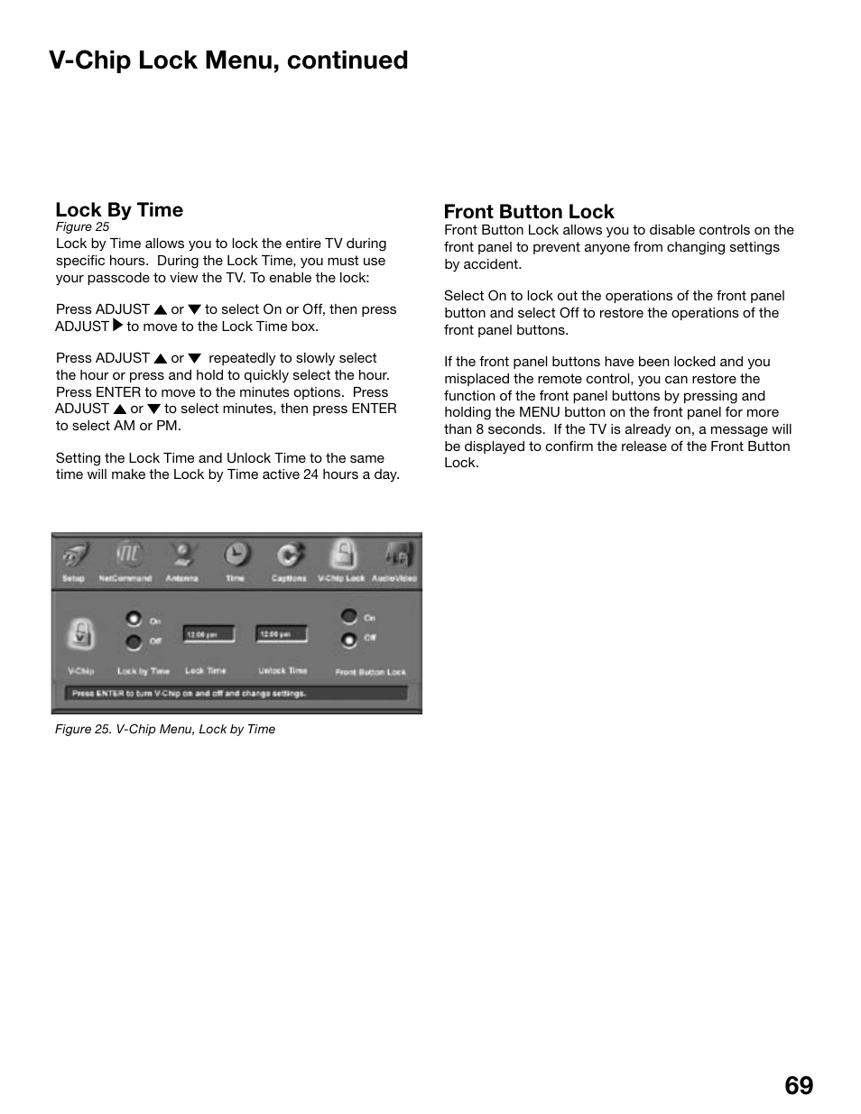V-chip lock menu, continued | MITSUBISHI ELECTRIC WS-55815 User Manual | Page 69 / 100