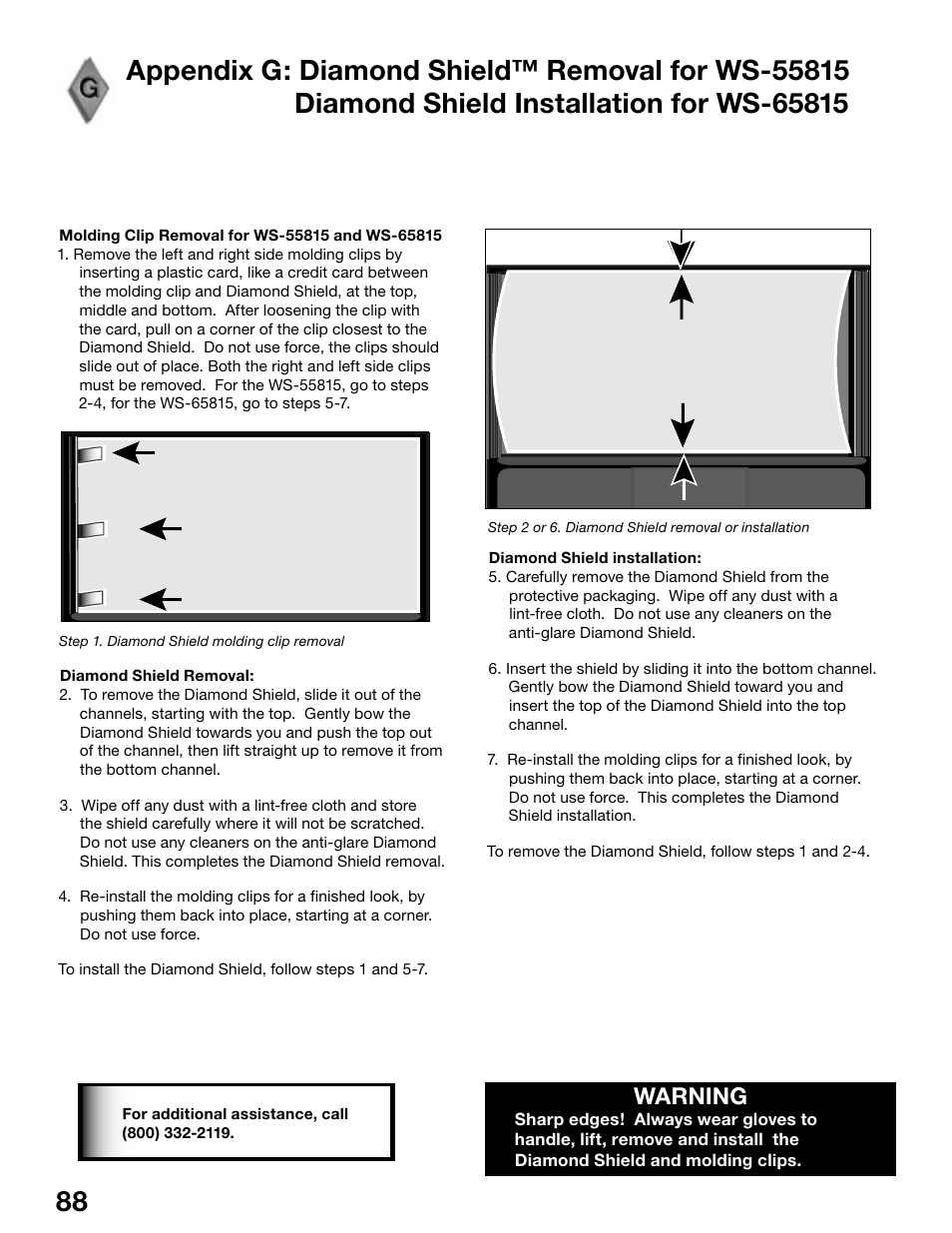 Warning | MITSUBISHI ELECTRIC WS-55815 User Manual | Page 88 / 100