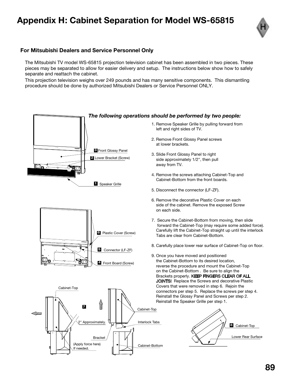 For mitsubishi dealers and service personnel only | MITSUBISHI ELECTRIC WS-55815 User Manual | Page 89 / 100