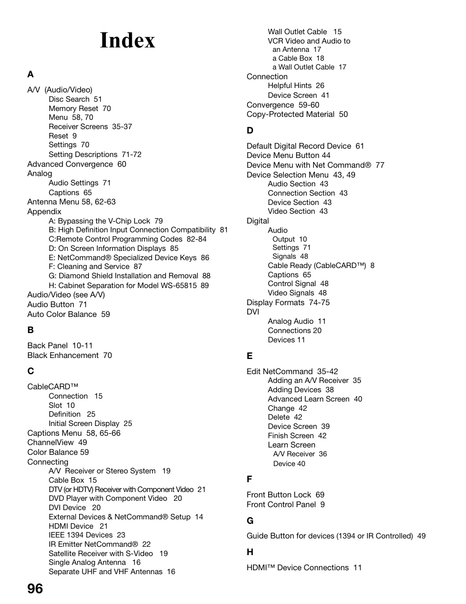 Index | MITSUBISHI ELECTRIC WS-55815 User Manual | Page 96 / 100