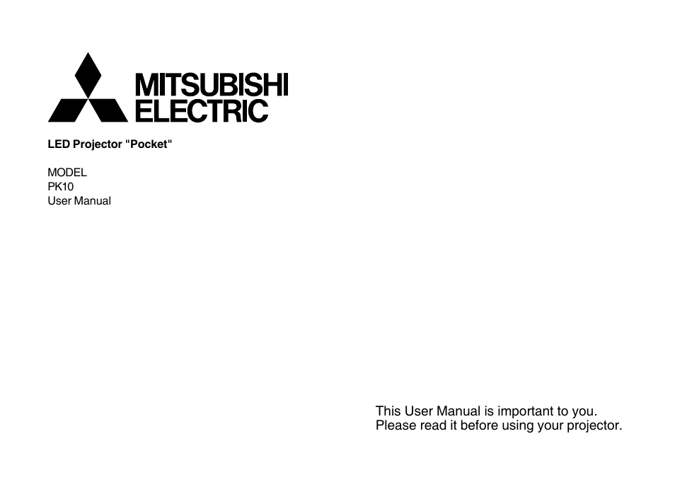 MITSUBISHI ELECTRIC PK10 User Manual | 44 pages