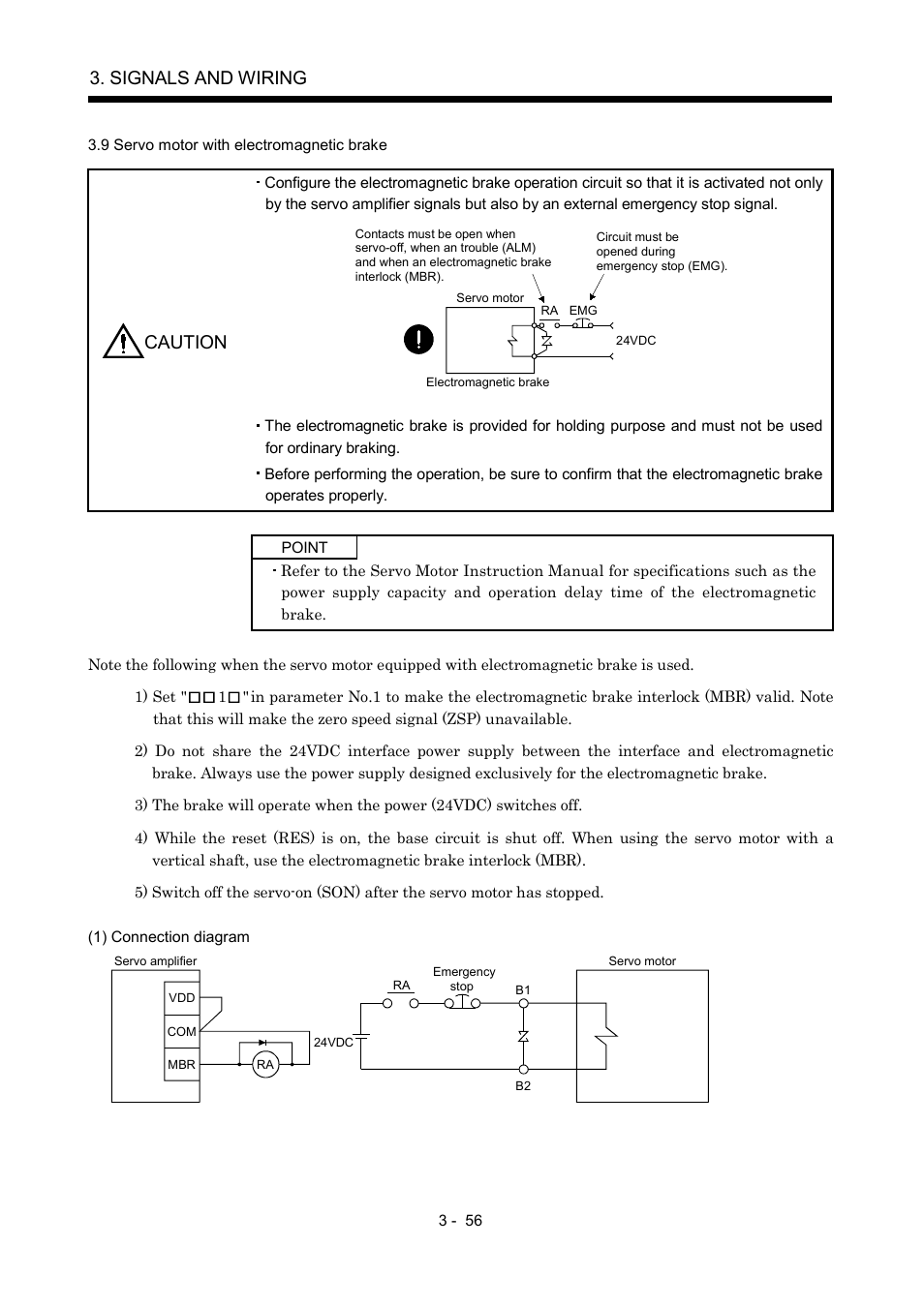 9 servo motor with electromagnetic brake, Signals and wiring, Caution | MITSUBISHI ELECTRIC MR-J2S- A User Manual | Page 103 / 402