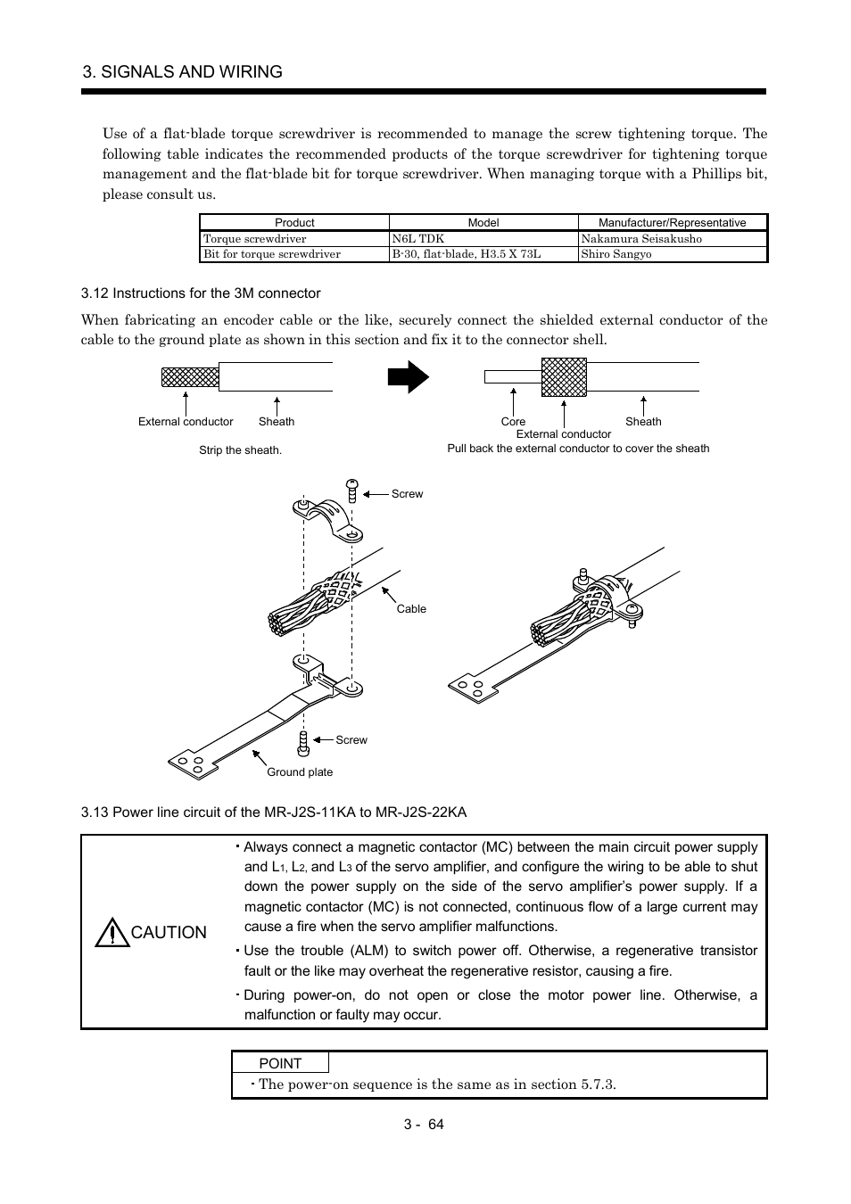 12 instructions for the 3m connector, Signals and wiring, Caution | MITSUBISHI ELECTRIC MR-J2S- A User Manual | Page 111 / 402