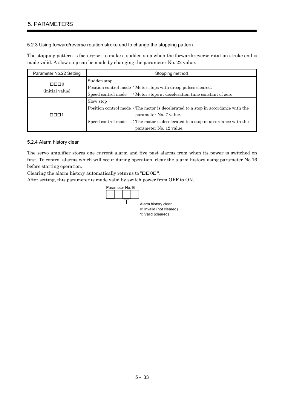 4 alarm history clear, Parameters | MITSUBISHI ELECTRIC MR-J2S- A User Manual | Page 156 / 402