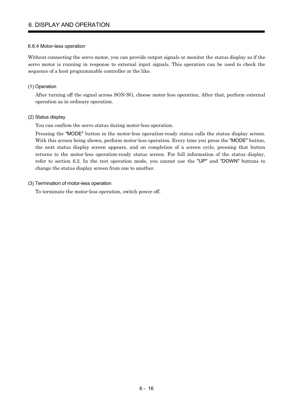 4 motor-less operation, Display and operation | MITSUBISHI ELECTRIC MR-J2S- A User Manual | Page 173 / 402