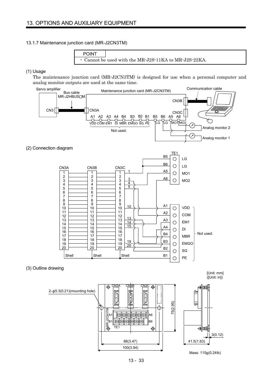 7 maintenance junction card (mr-j2cn3tm), Options and auxiliary equipment | MITSUBISHI ELECTRIC MR-J2S- A User Manual | Page 262 / 402