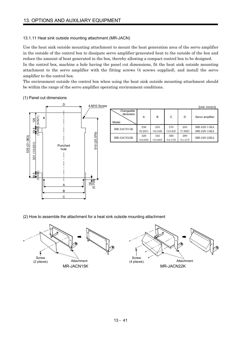 11 heat sink outside mounting attachment (mr-jacn), Options and auxiliary equipment | MITSUBISHI ELECTRIC MR-J2S- A User Manual | Page 270 / 402