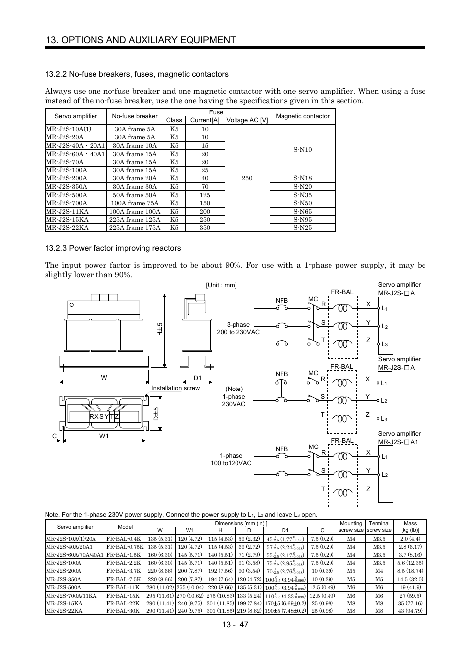 2 no-fuse breakers, fuses, magnetic contactors, 3 power factor improving reactors, Options and auxiliary equipment | MITSUBISHI ELECTRIC MR-J2S- A User Manual | Page 276 / 402
