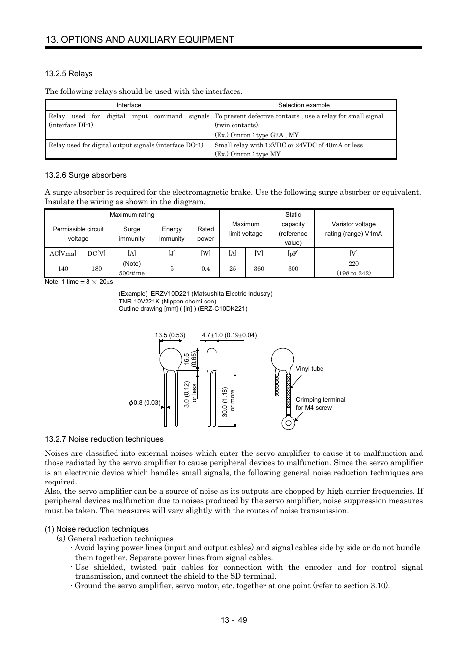 5 relays, 6 surge absorbers, 7 noise reduction techniques | Options and auxiliary equipment | MITSUBISHI ELECTRIC MR-J2S- A User Manual | Page 278 / 402
