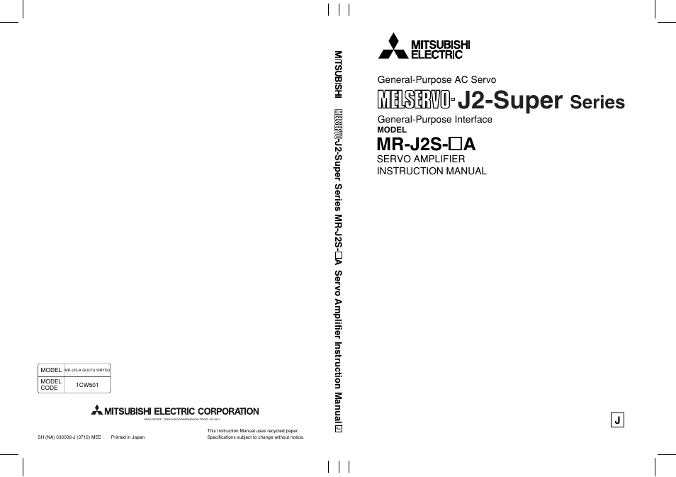 J2-super, Series, Mr-j2s- a | MITSUBISHI ELECTRIC MR-J2S- A User Manual | Page 402 / 402