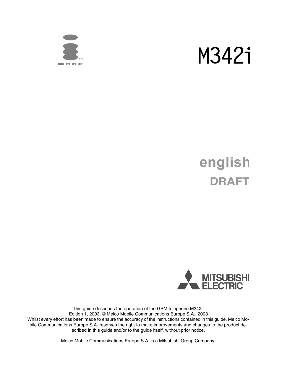 MITSUBISHI ELECTRIC M342i User Manual | 80 pages