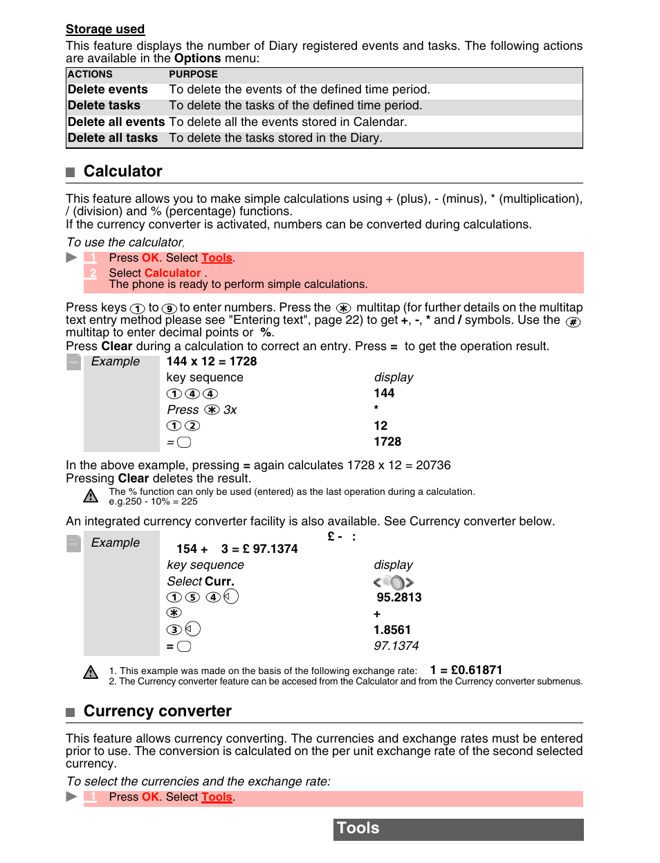 Tools, Calculator, Currency converter | MITSUBISHI ELECTRIC M342i User Manual | Page 17 / 80