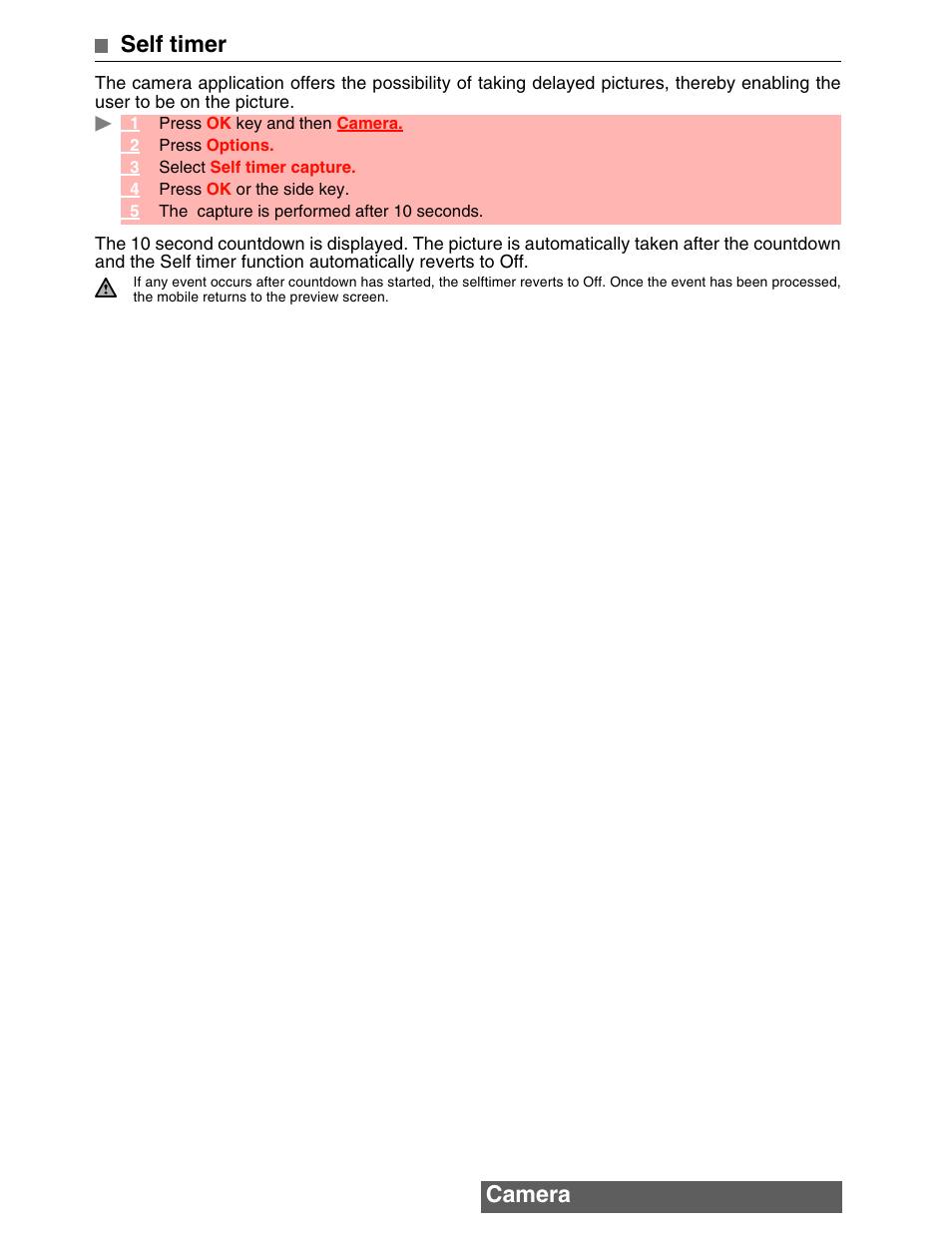 Camera, Self timer | MITSUBISHI ELECTRIC M342i User Manual | Page 41 / 80