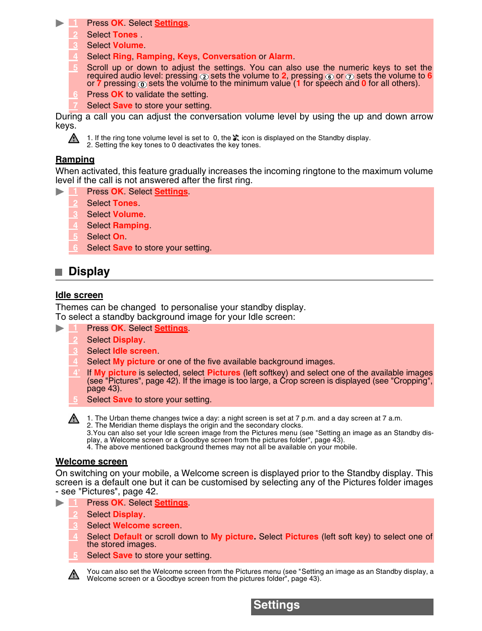 Settings, Display | MITSUBISHI ELECTRIC M342i User Manual | Page 60 / 80