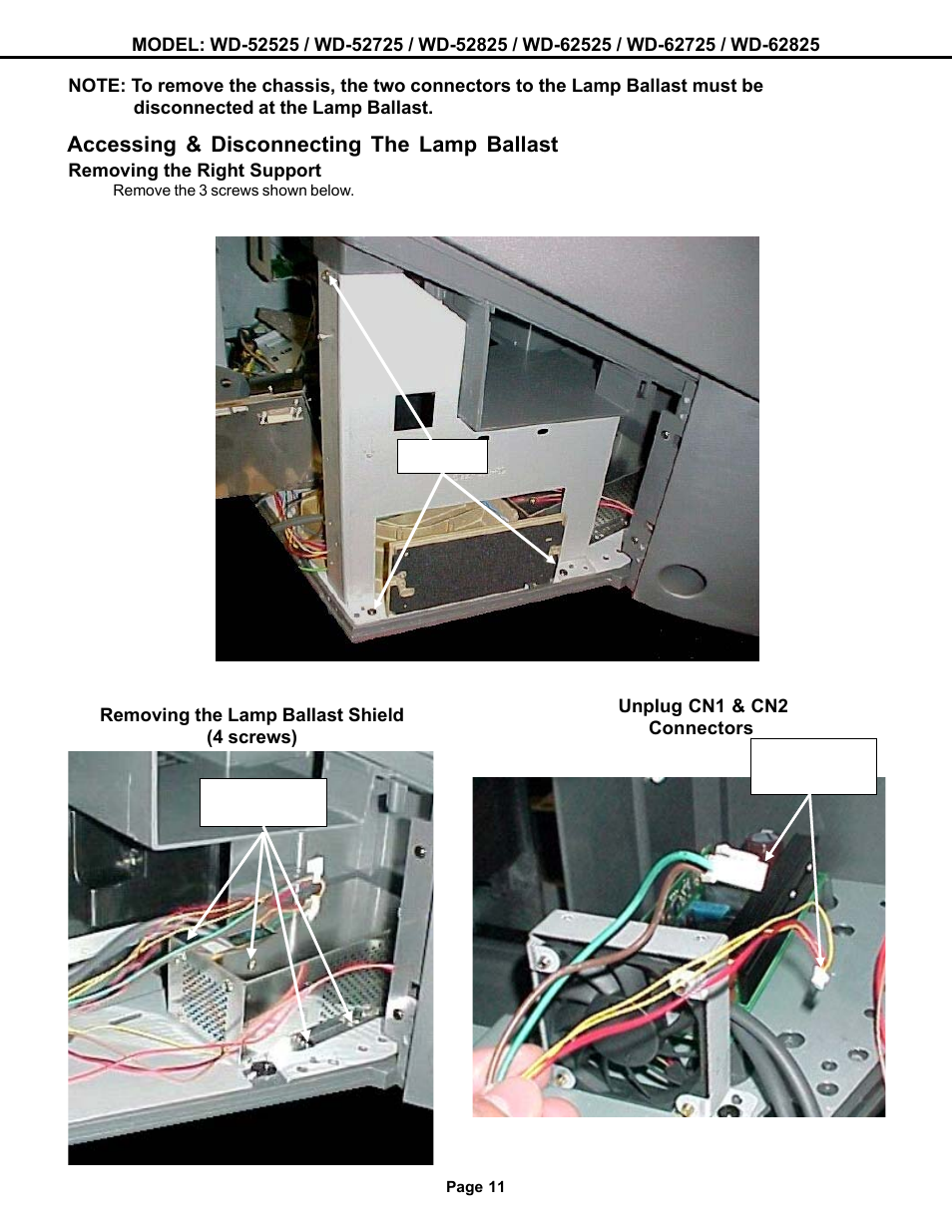 Lamp ballast | MITSUBISHI ELECTRIC WD-52525 User Manual | Page 11 / 81