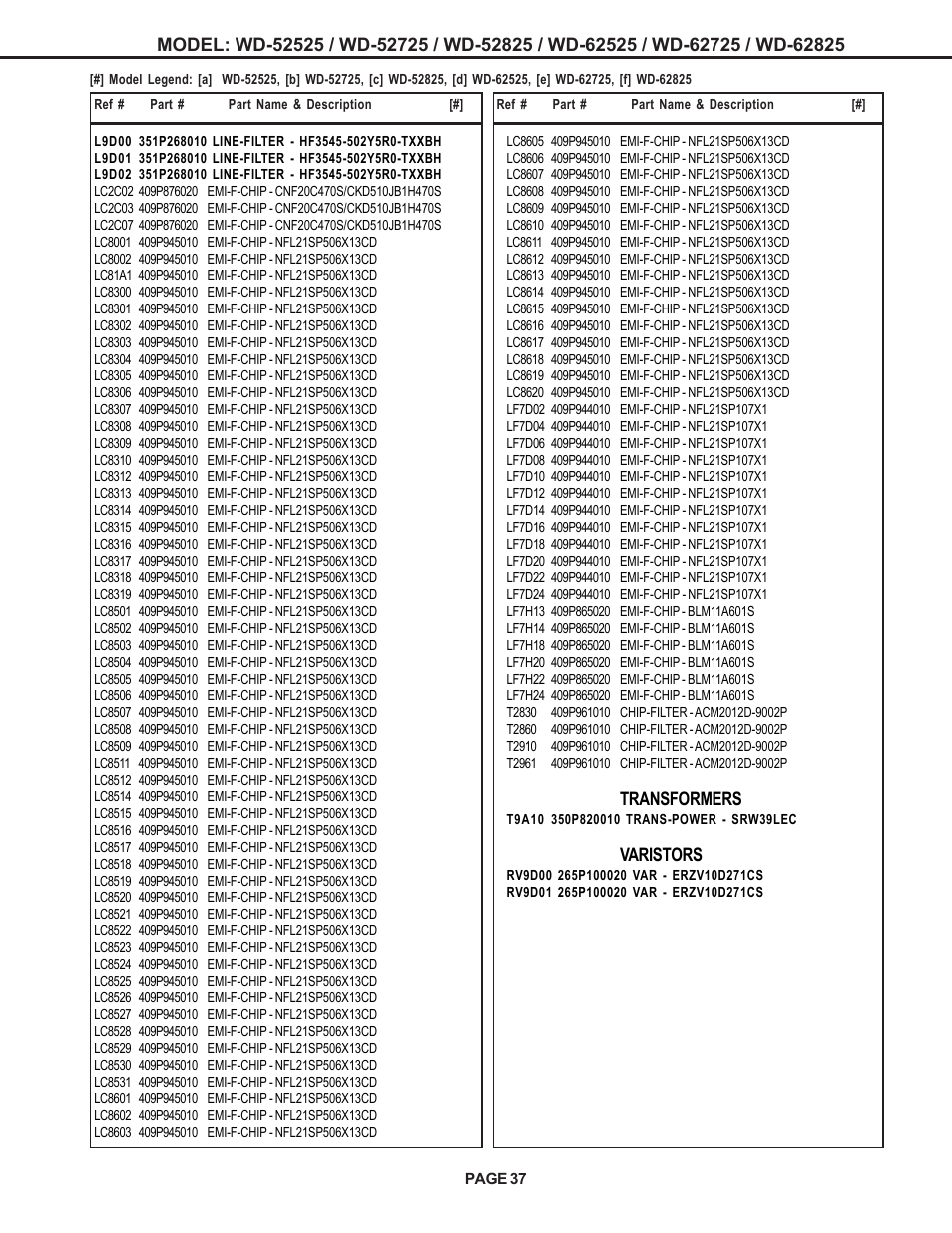 MITSUBISHI ELECTRIC WD-52525 User Manual | Page 37 / 81