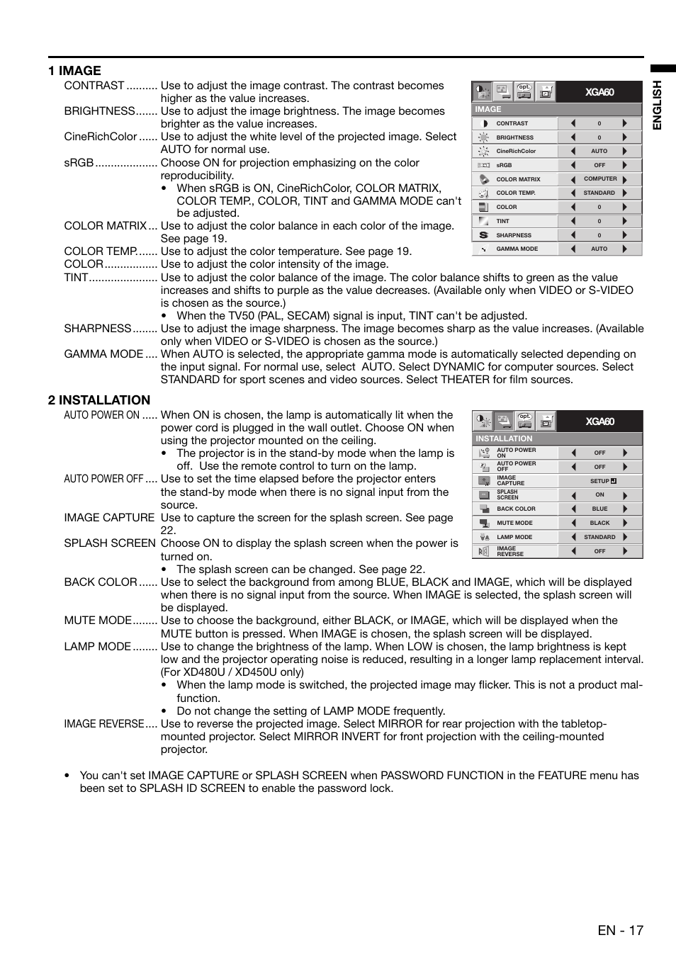 En - 17, 1 image, 2 installation | English | MITSUBISHI ELECTRIC XD480U User Manual | Page 17 / 34