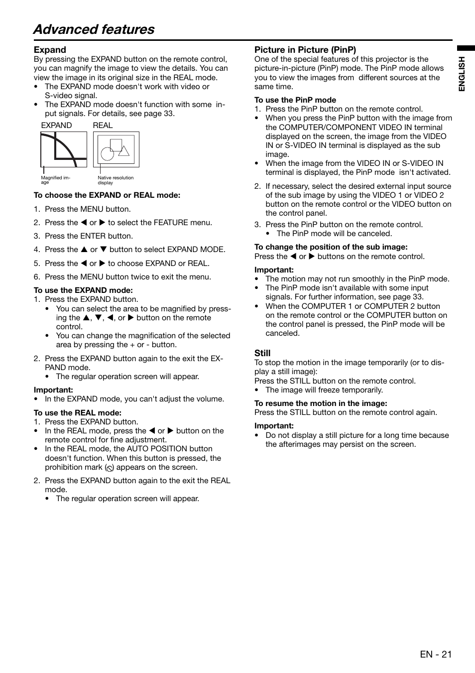 Advanced features, En - 21 | MITSUBISHI ELECTRIC XD480U User Manual | Page 21 / 34