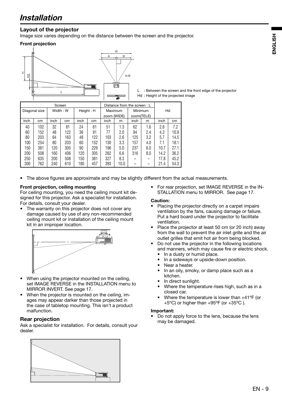 Installation, En - 9 | MITSUBISHI ELECTRIC XD480U User Manual | Page 9 / 34