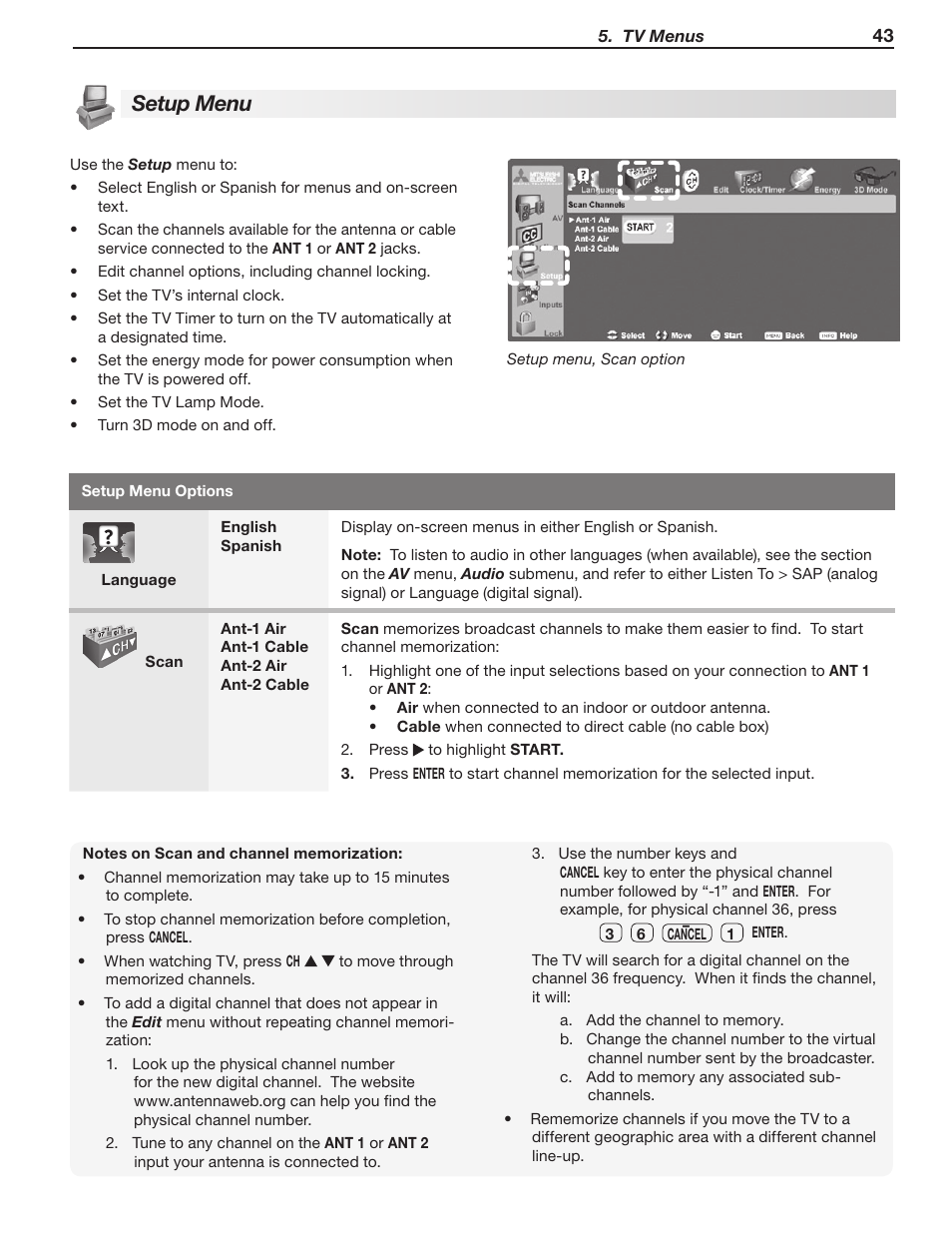 Setup menu | MITSUBISHI ELECTRIC WD-60C8 User Manual | Page 43 / 94