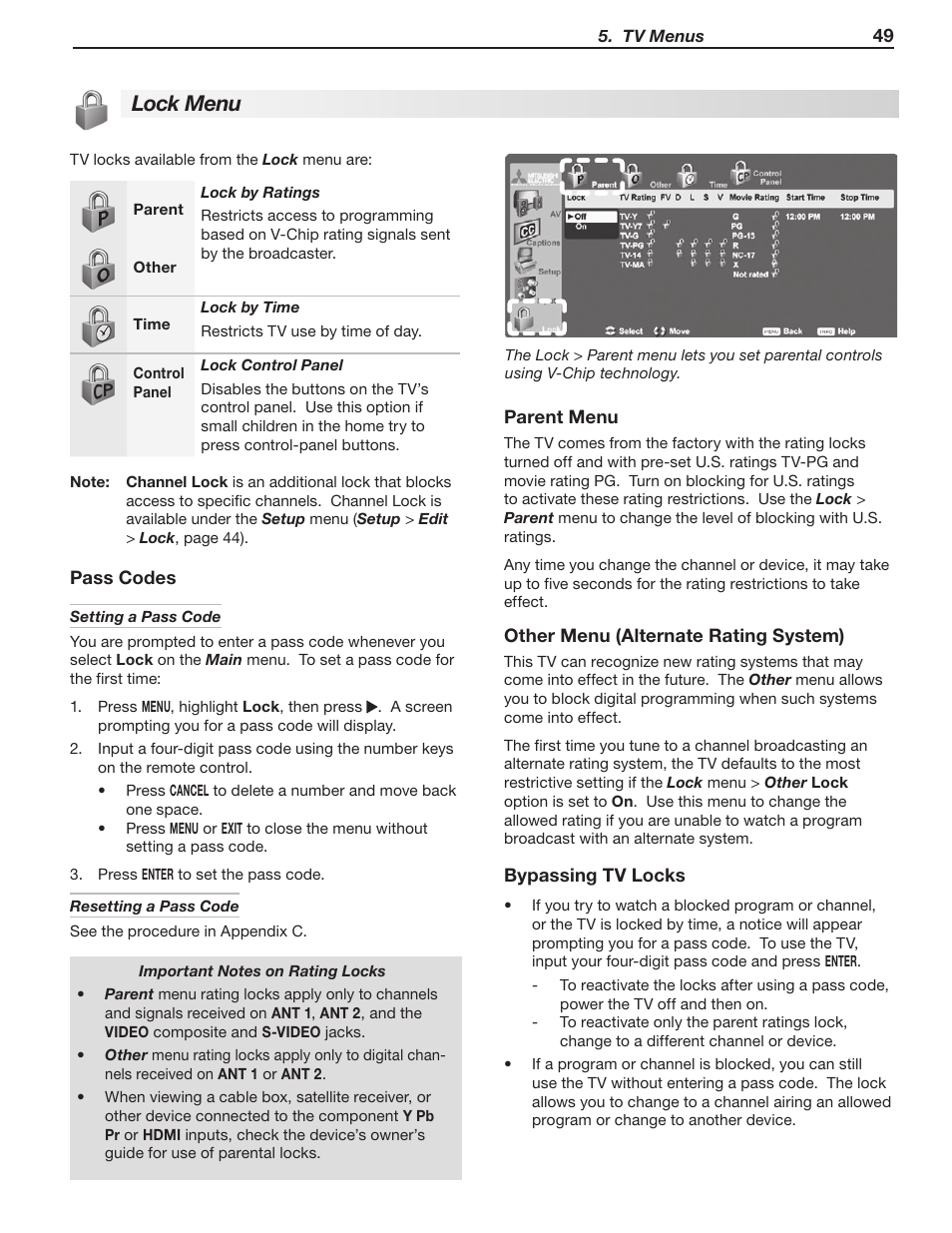Lock menu | MITSUBISHI ELECTRIC WD-60C8 User Manual | Page 49 / 94