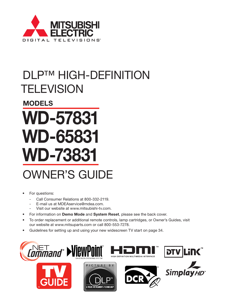 MITSUBISHI ELECTRIC WD-57831 User Manual | 126 pages