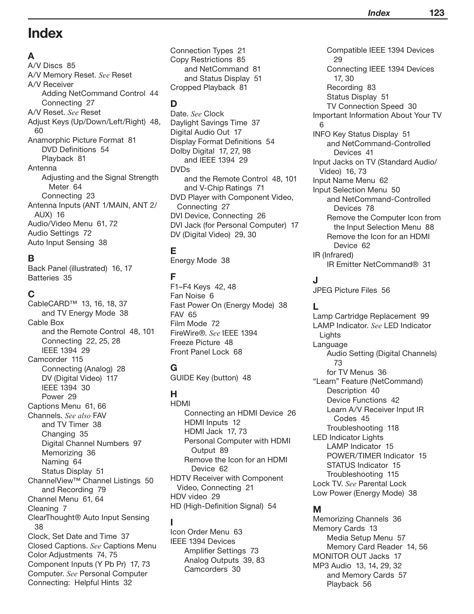 Index | MITSUBISHI ELECTRIC WD-57831 User Manual | Page 123 / 126