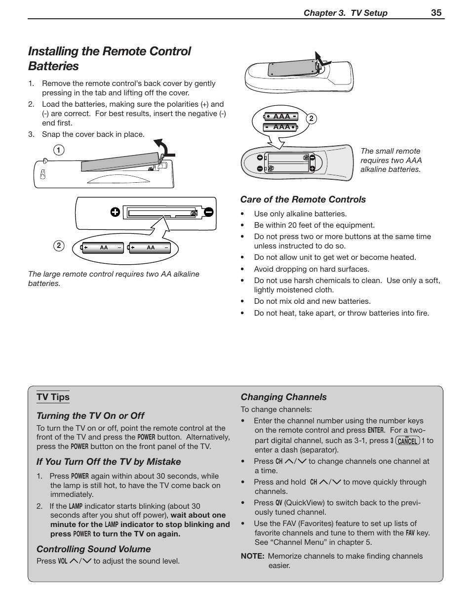 Installing the remote control batteries | MITSUBISHI ELECTRIC WD-57831 User Manual | Page 35 / 126