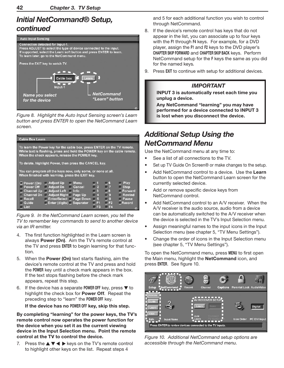 Additional setup using the netcommand menu, Initial netcommand® setup, continued | MITSUBISHI ELECTRIC WD-57831 User Manual | Page 42 / 126