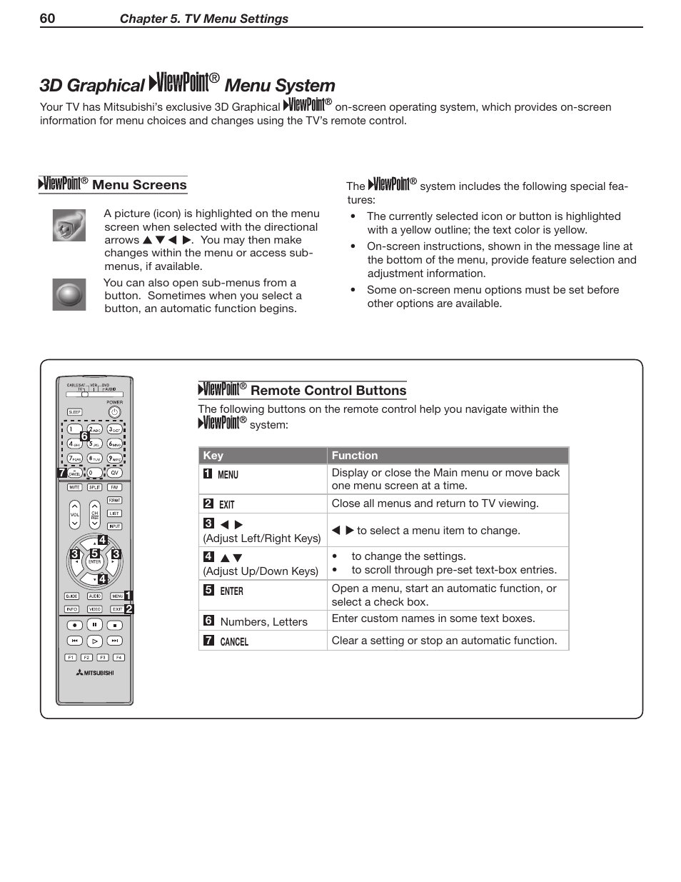 3d graphical menu system | MITSUBISHI ELECTRIC WD-57831 User Manual | Page 60 / 126