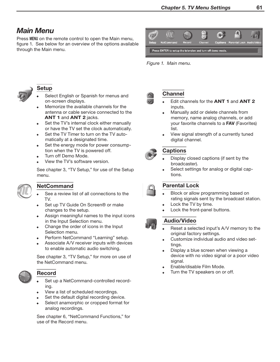 Main menu | MITSUBISHI ELECTRIC WD-57831 User Manual | Page 61 / 126