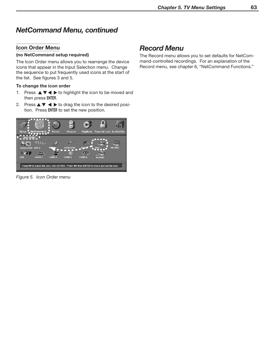 Netcommand menu, continued record menu | MITSUBISHI ELECTRIC WD-57831 User Manual | Page 63 / 126