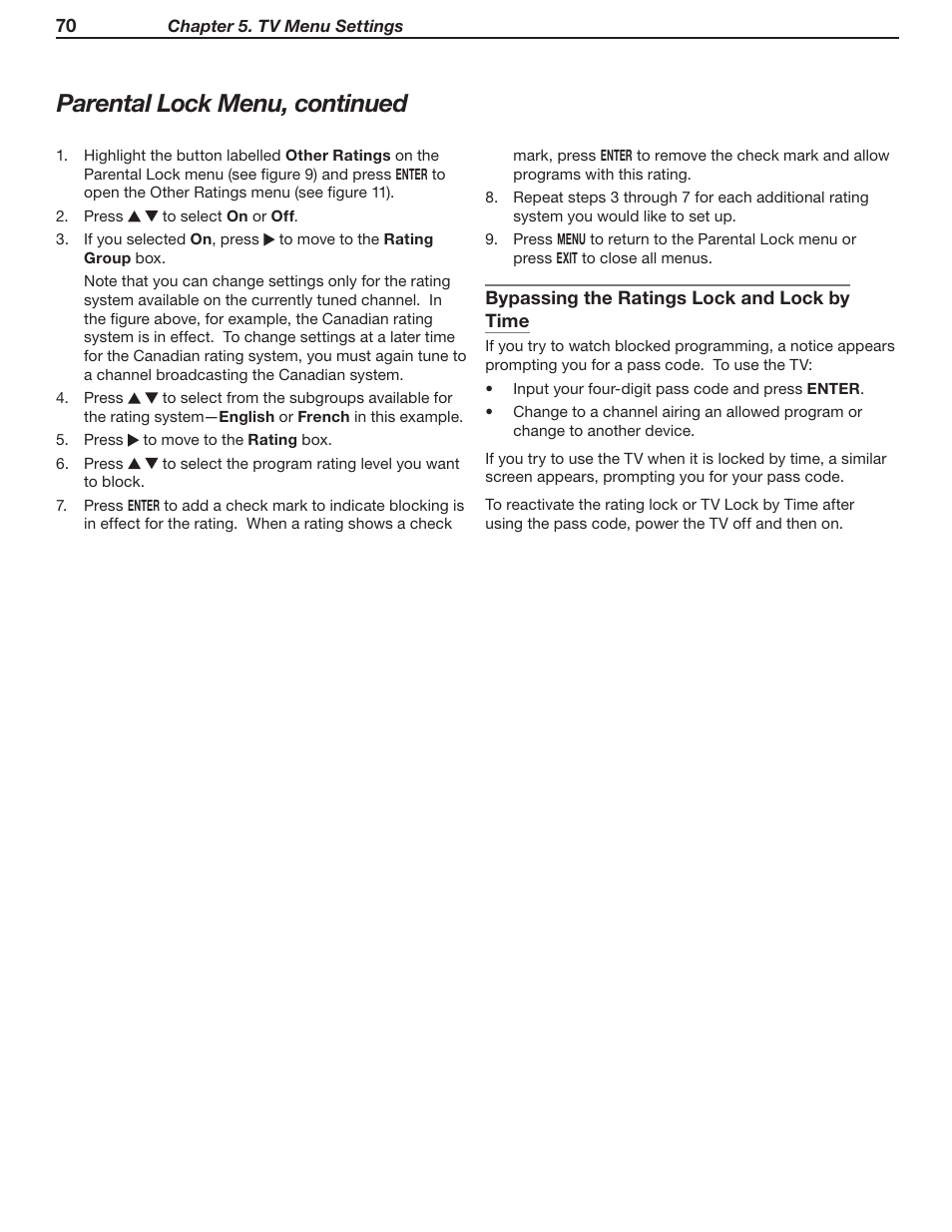 Parental lock menu, continued | MITSUBISHI ELECTRIC WD-57831 User Manual | Page 70 / 126