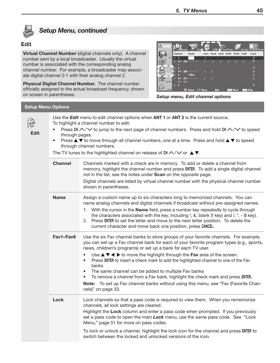 Setup menu, continued | MITSUBISHI ELECTRIC LT-40148 User Manual | Page 45 / 96