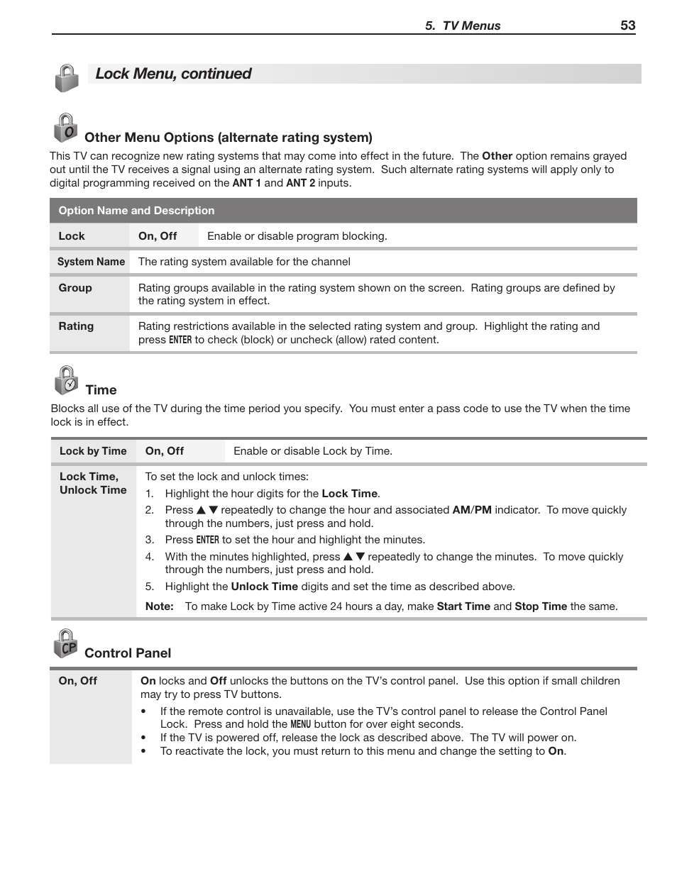 Lock menu, continued | MITSUBISHI ELECTRIC LT-40148 User Manual | Page 53 / 96