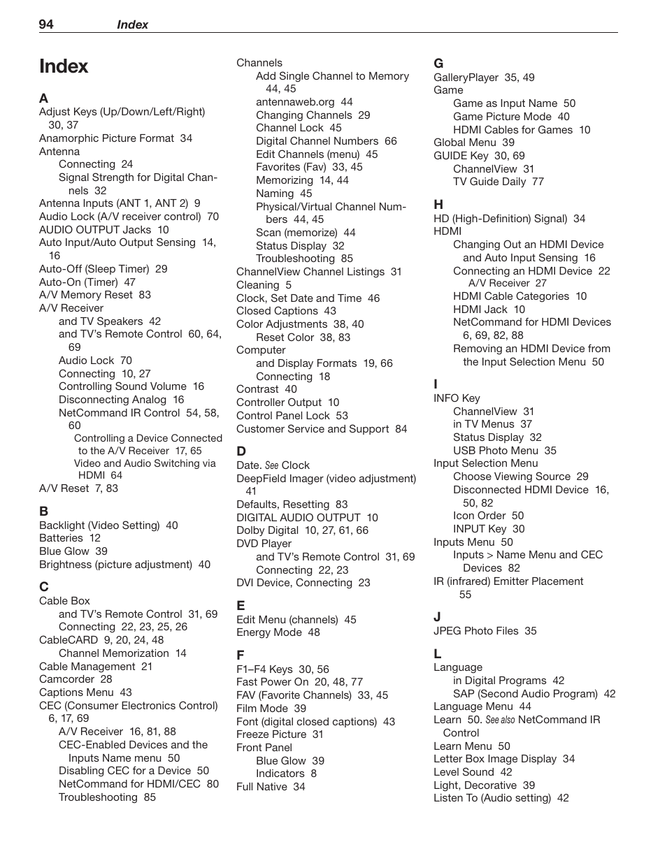 Index | MITSUBISHI ELECTRIC LT-40148 User Manual | Page 94 / 96